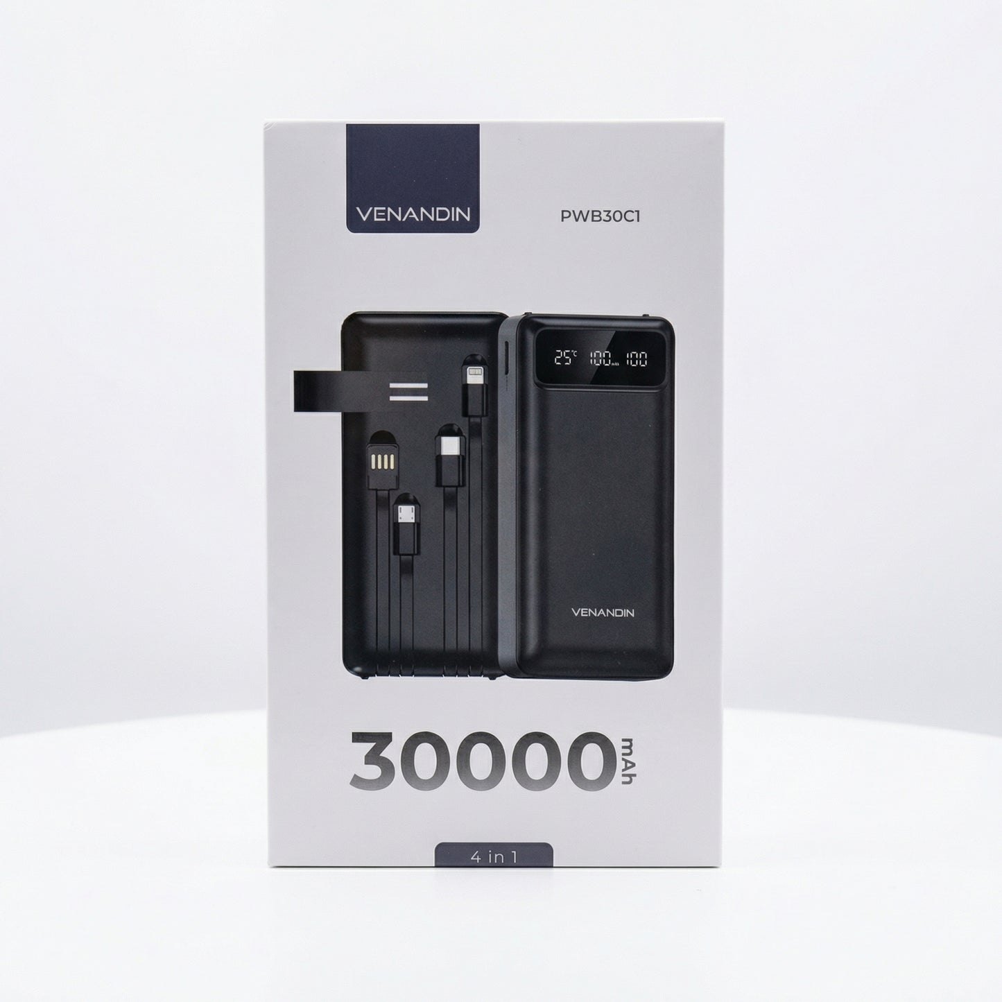 30.000 mAh 4 Kablolu Dijital Göstergeli Taşınabilir Powerbank