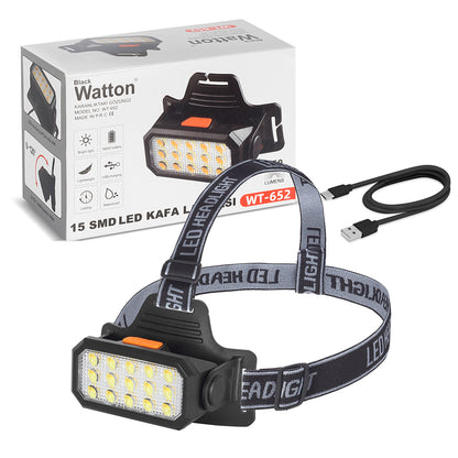 WT-652 15 Ledli Sarı / Beyaz Led Şarjlı Kafa Feneri