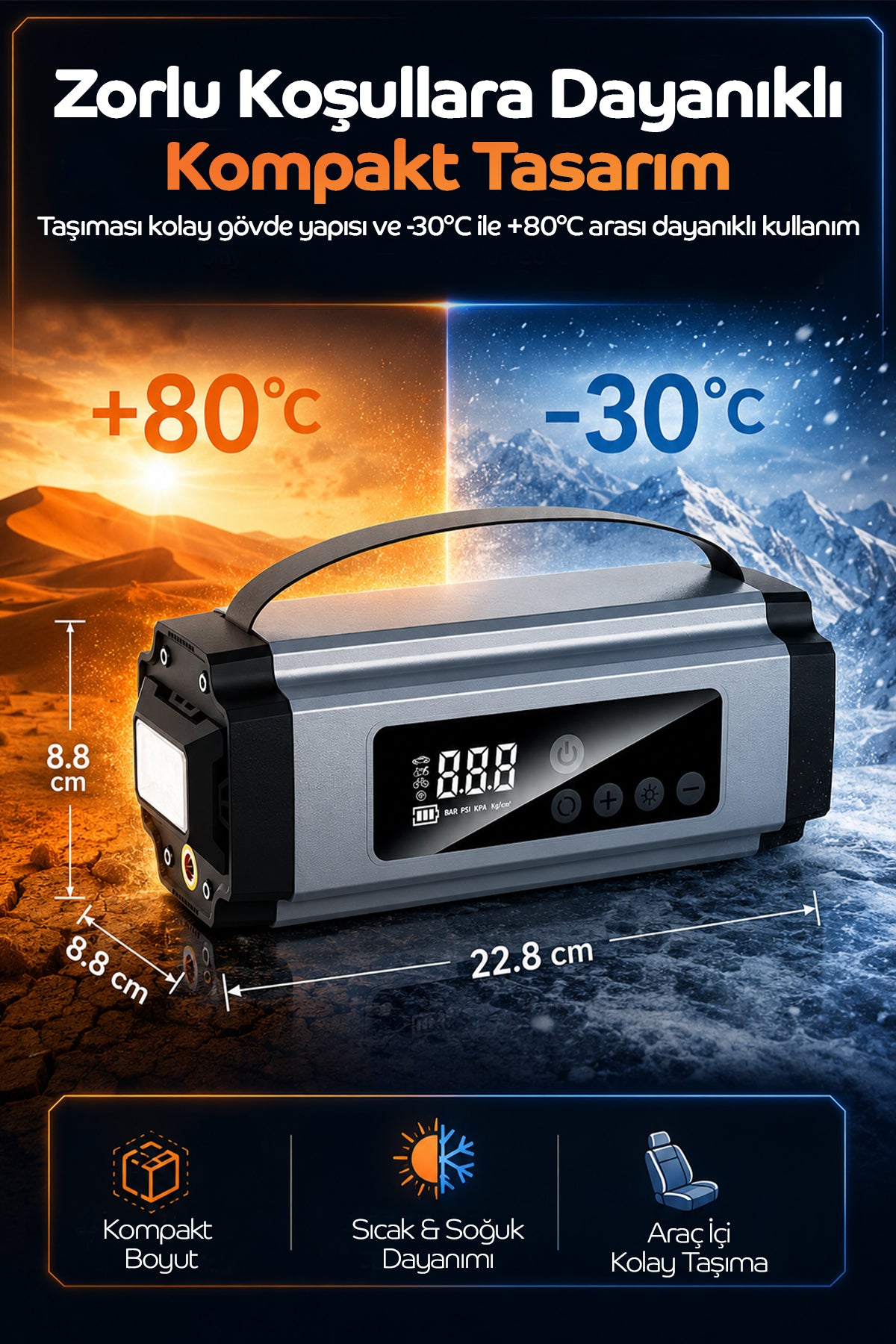 12.000 mAh 4’ü 1 Arada Akü Takviye Cihazı & Lastik Şişirici