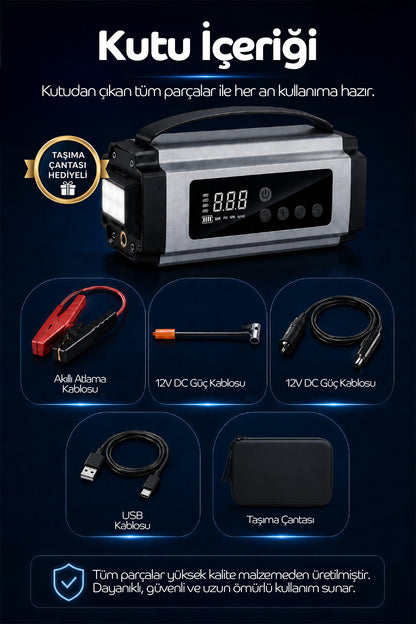 12.000 mAh 4’ü 1 Arada Akü Takviye Cihazı & Lastik Şişirici