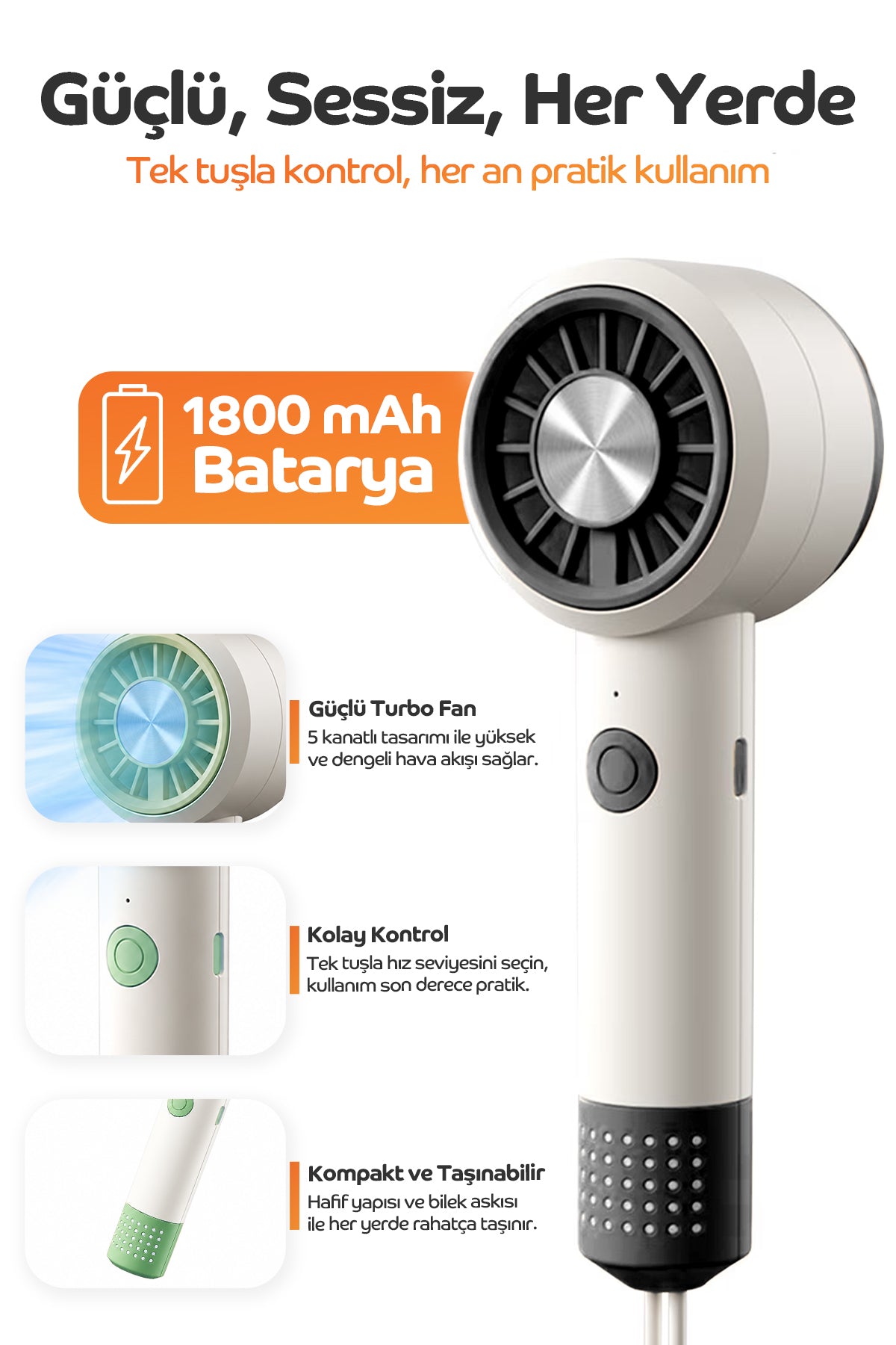 El Tipi Mini Fan – Şarjlı, 6 Kademeli Taşınabilir Serinlik