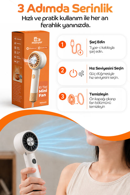 El Tipi Mini Fan – Şarjlı, 6 Kademeli Taşınabilir Serinlik