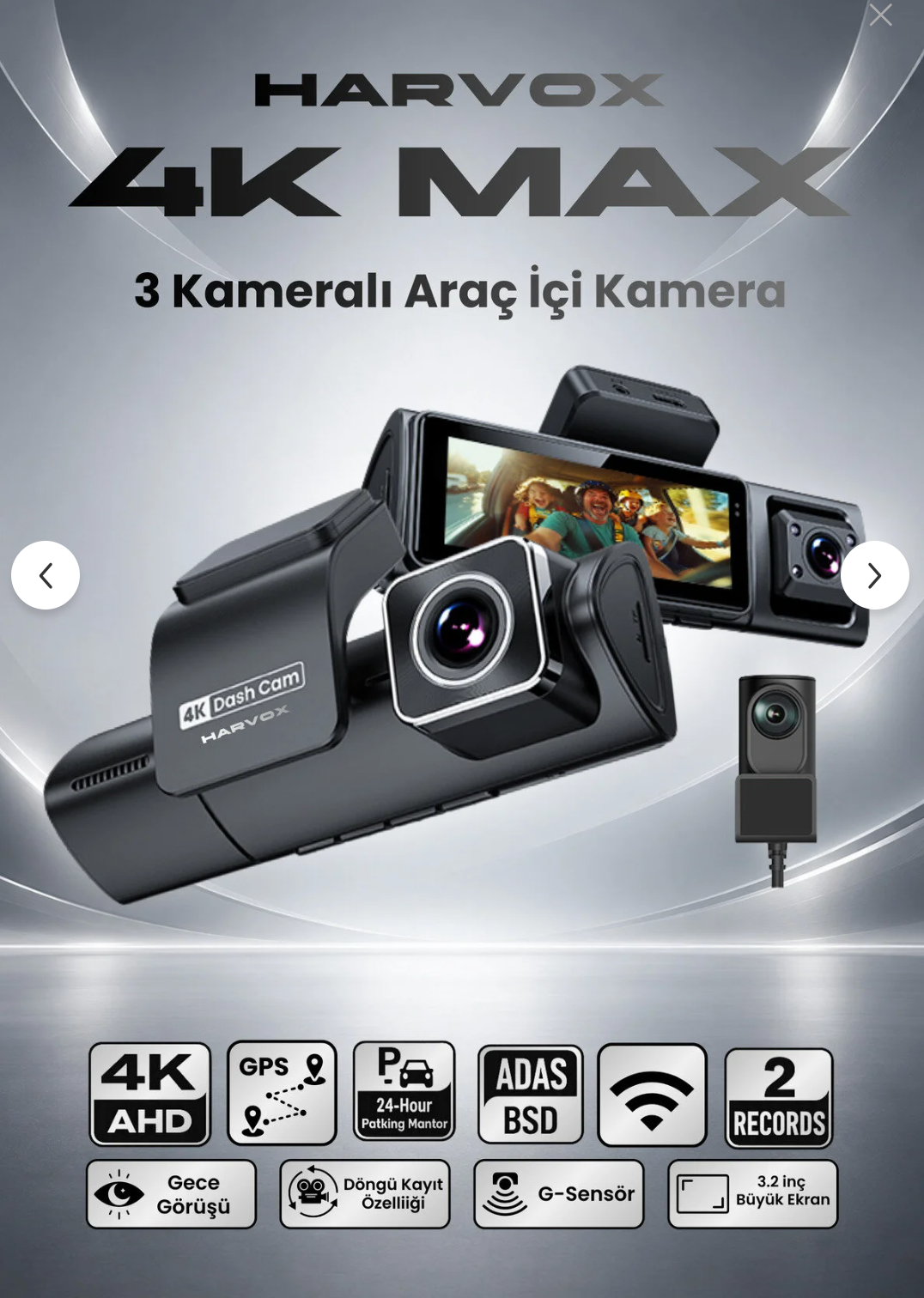 Araç İçi Kamera 4K HD Görüntü WiFi GPS ADAS Özellikli Yapay Zekalı 24 Saat Çalışma Gece Görüşlü G-Sensör