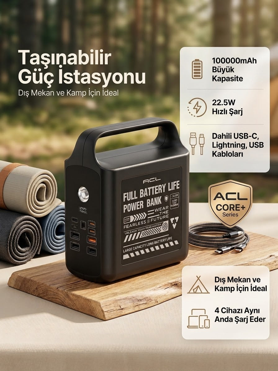 ACL PW-155 100.000 mAh 22.5W hızlı şarj destekli dahili kablolu powerbank