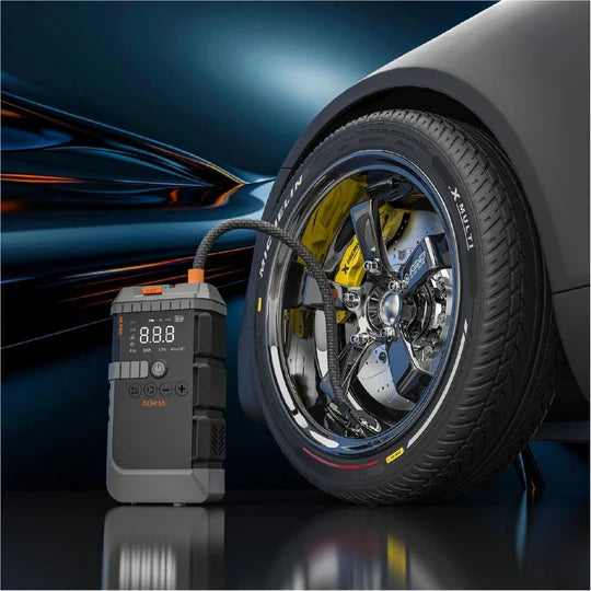 Şarjlı 12.000 Mah Taşınabilir Çantalı Araç Akü Şarj Takviyeli Işıklı Hava Kompresörü 4'ü 1 Arada Powerbank, Jump Starter