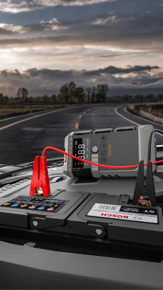 Şarjlı 12.000 Mah Taşınabilir Çantalı Araç Akü Şarj Takviyeli Işıklı Hava Kompresörü 4'ü 1 Arada Powerbank, Jump Starter