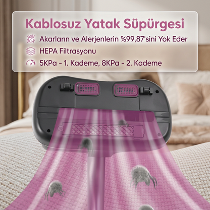 Kablosuz Yatak Akar Süpürgesi | 12 v | Uv Sterilizasyonlu Mite Remover | 8000 PA Emiş Gücü