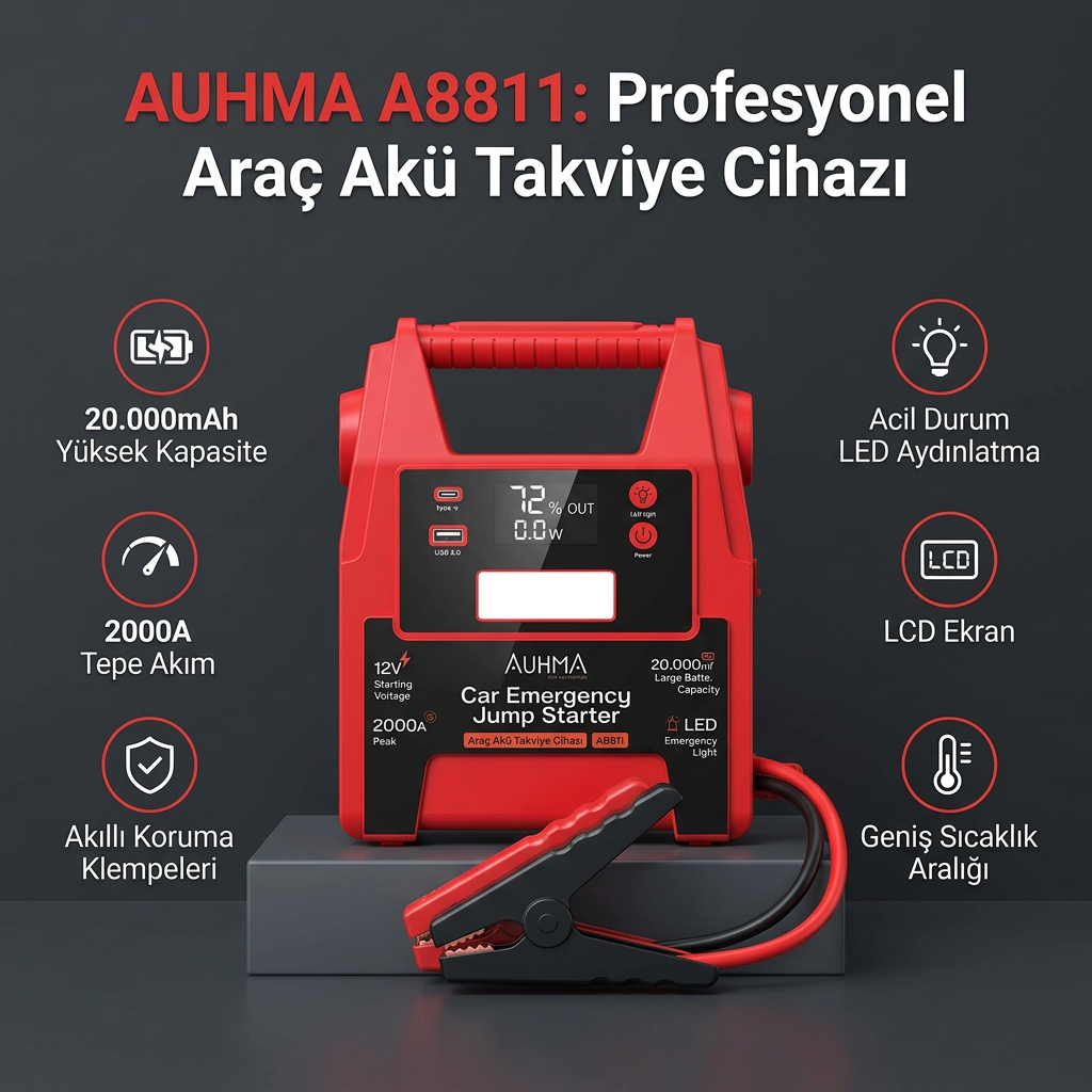A8811 20.000 Mah Profesyonel Akü Takviyeli Şarjlı Powerbank & Dijital Fener