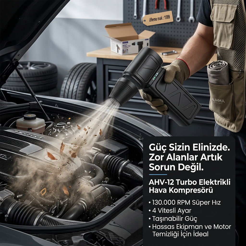 AHV-12 Turbo Jet Fan 130.000RPM Fırçasız Motorlu Elektrikli Hava Kompresörü – 4 Vitesli, Taşın