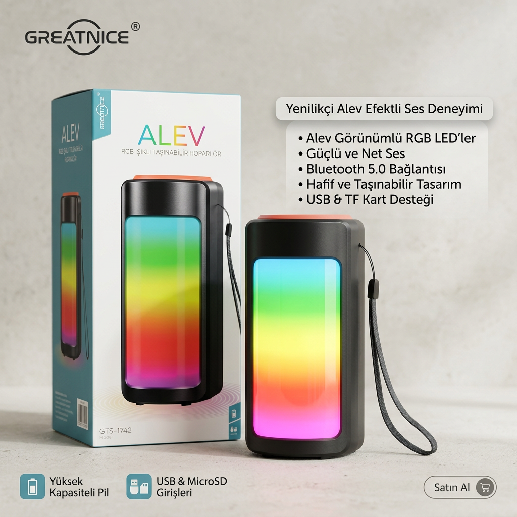 ALEV Rgb Işıklı Taşınabilir Hoparlör