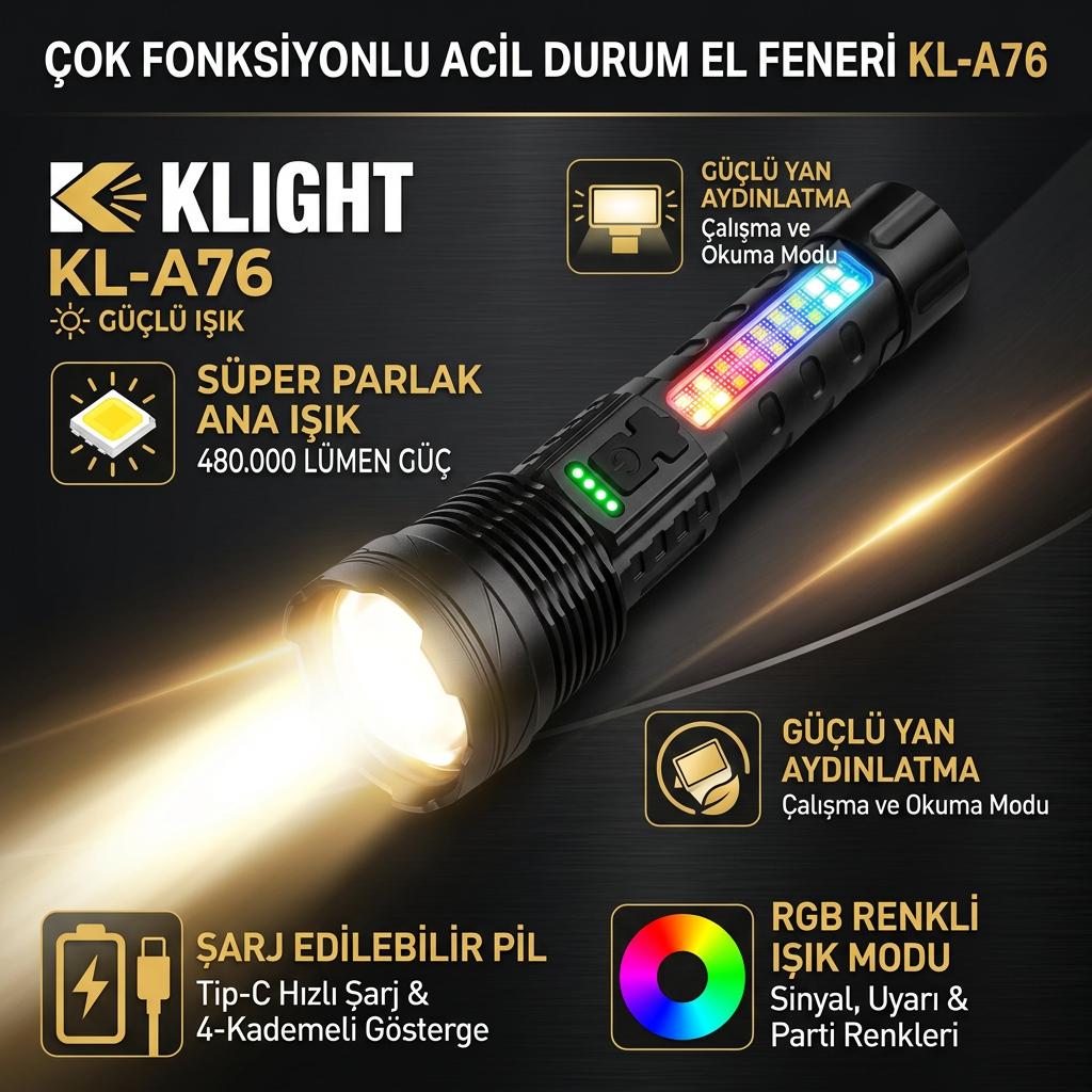 KL-A76 Çok Fonksiyonlu Acil Durum El Feneri