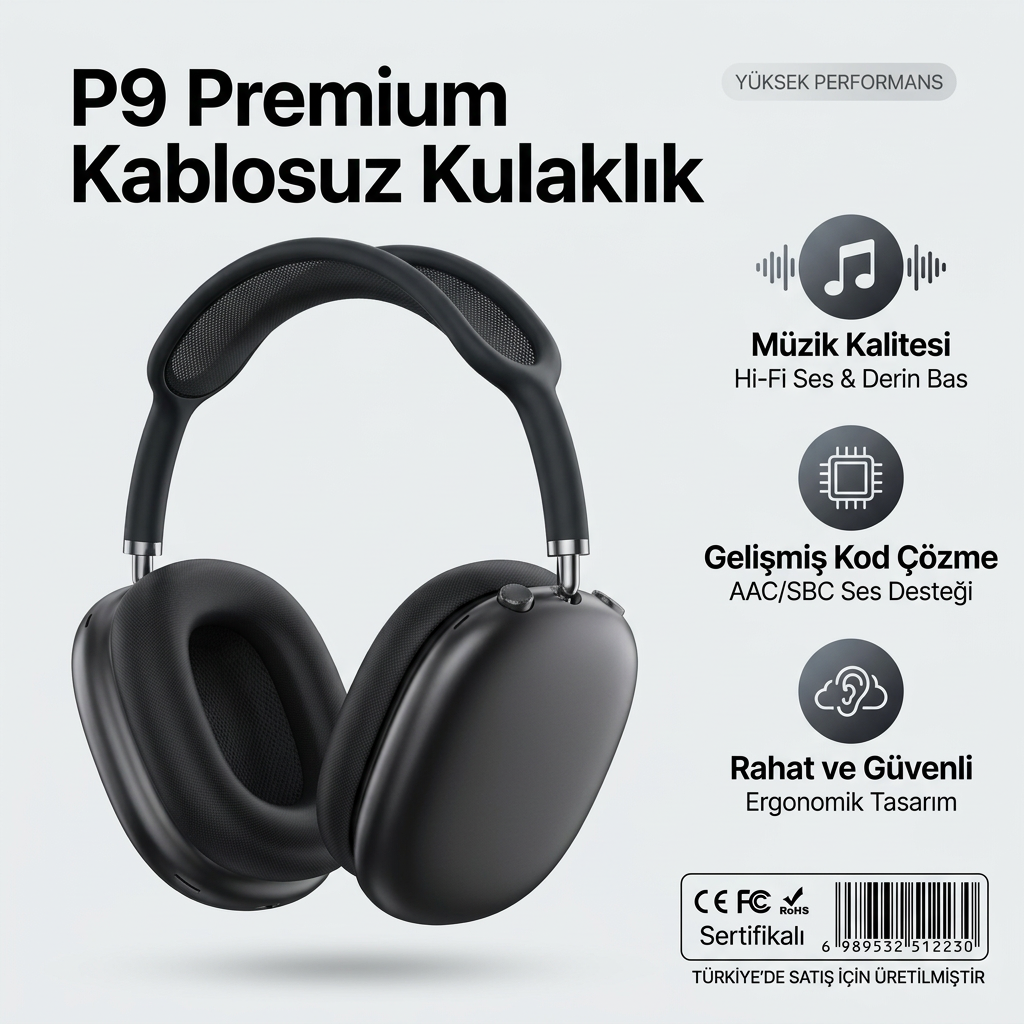 P9 Kablosuz Kulaküstü Kulaklık