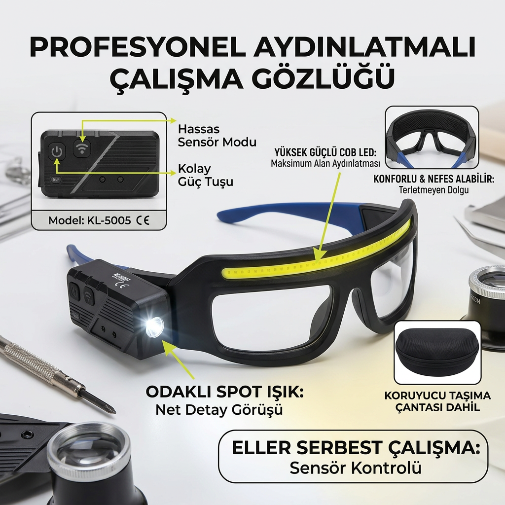 Profesyonel Aydınlatmalı Çalışma Gözlüğü