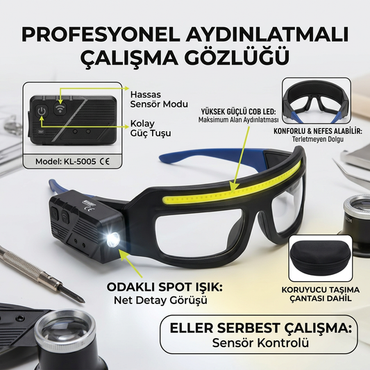 Profesyonel Aydınlatmalı Çalışma Gözlüğü