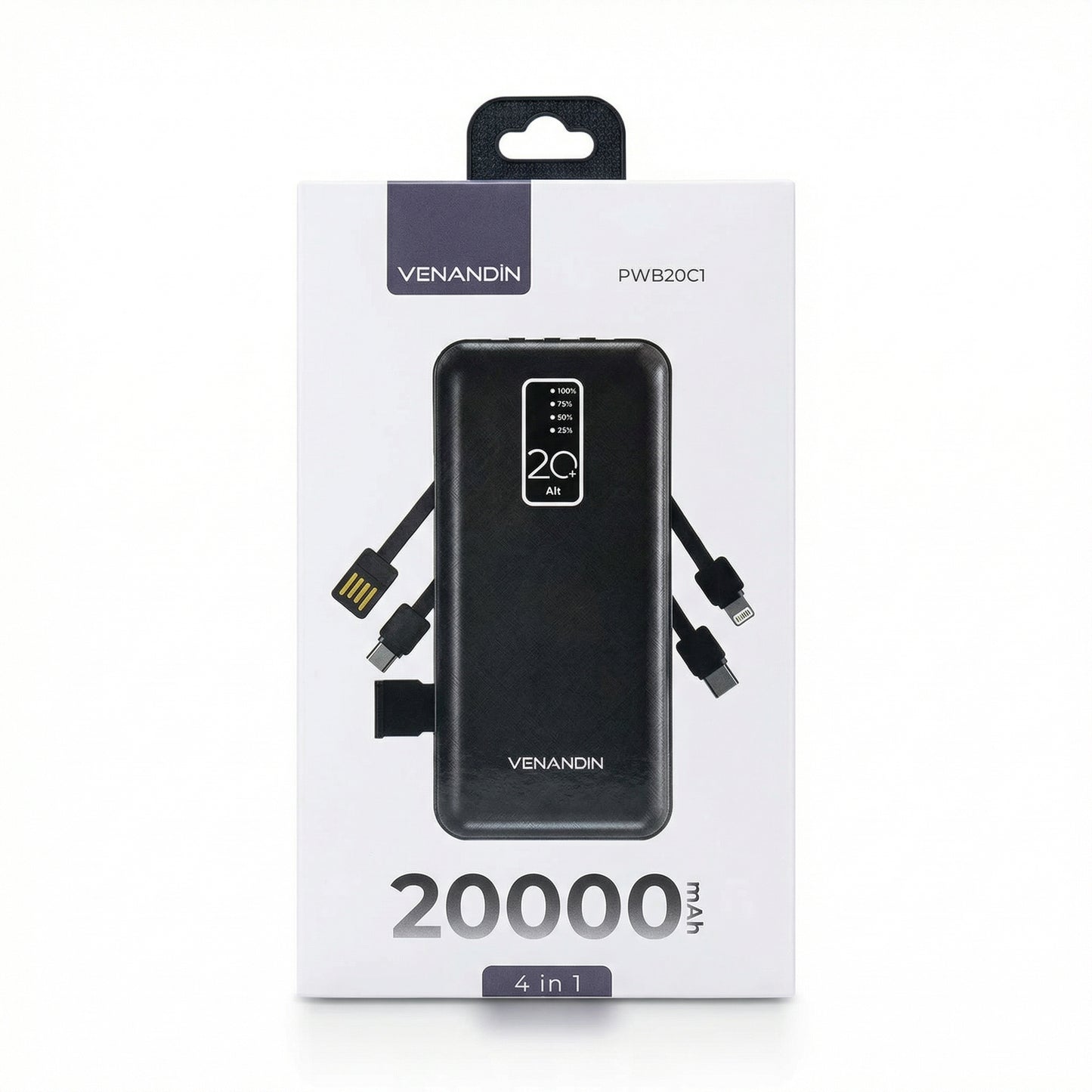 20.000 mAh 4 Kablolu Dijital Göstergeli Taşınabilir Powerbank