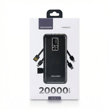 20.000 mAh 4 Kablolu Dijital Göstergeli Taşınabilir Powerbank