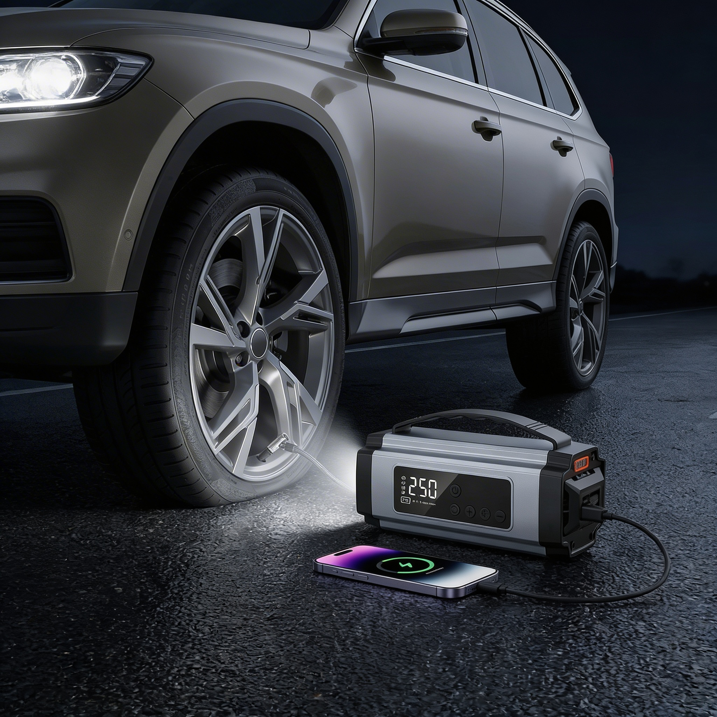 12.000 mAh 4’ü 1 Arada Akü Takviye Cihazı & Lastik Şişirici
