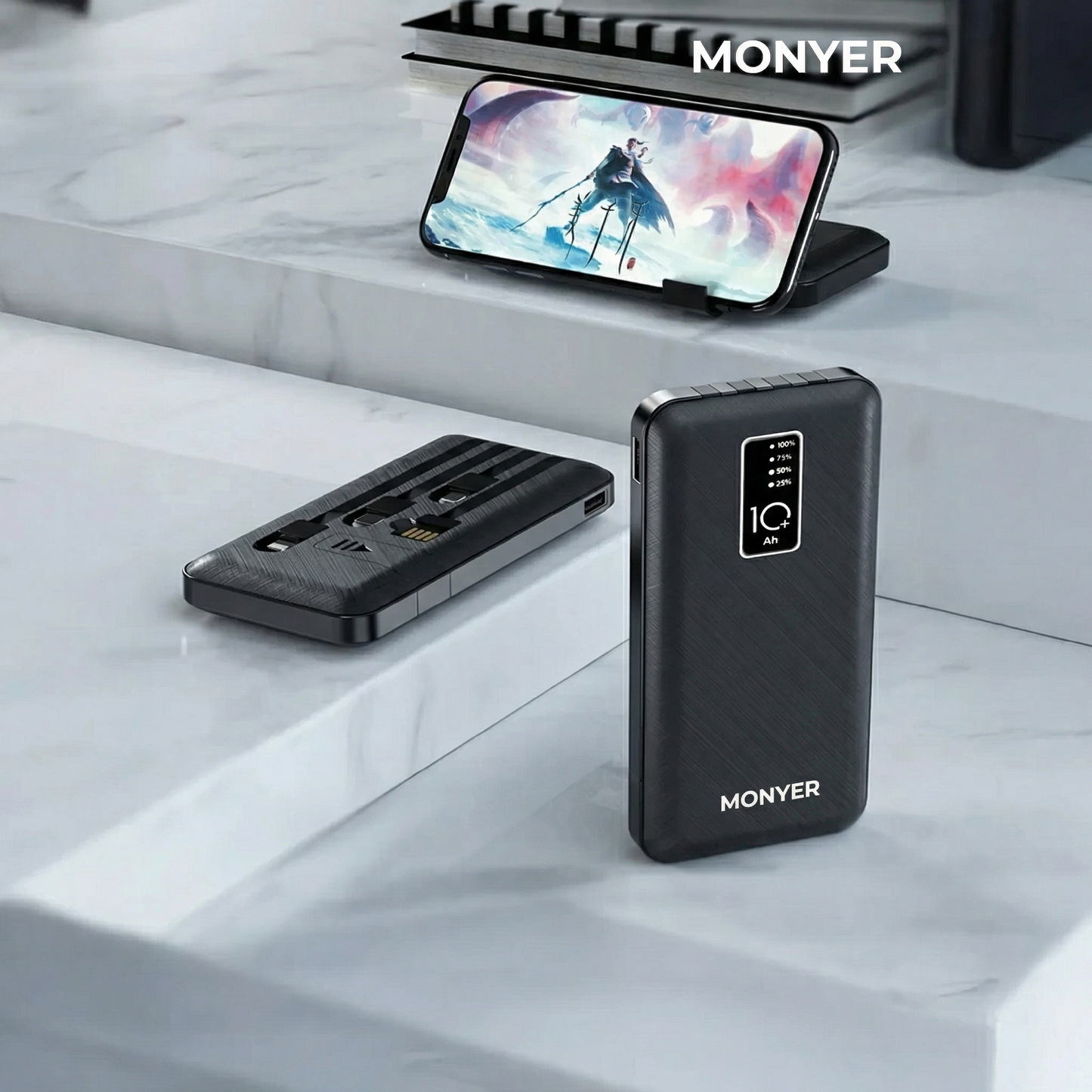 10.000 mAh 4 Kablolu Dijital Göstergeli Taşınabilir Powerbank