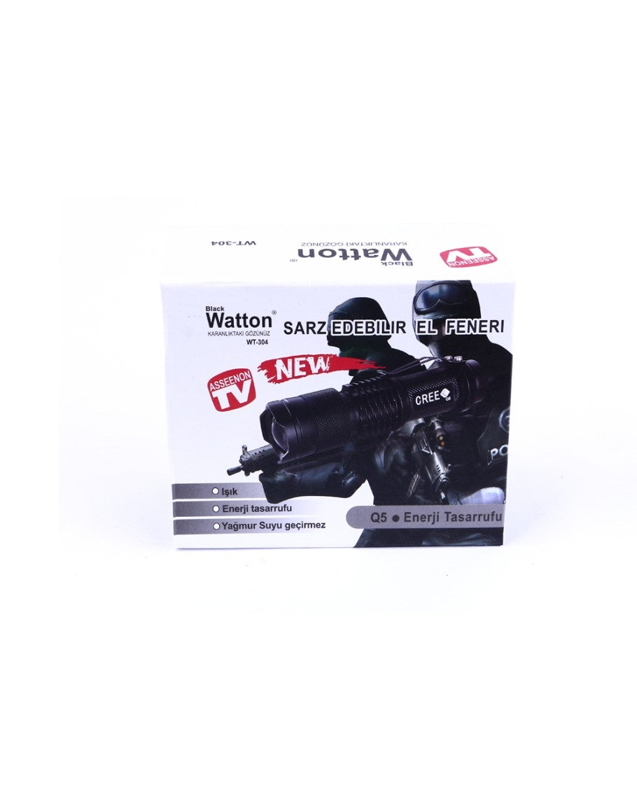 WT-304 Mini Şarjlı El Feneri Zoom Özellikli Alüminyum Taktik Fener