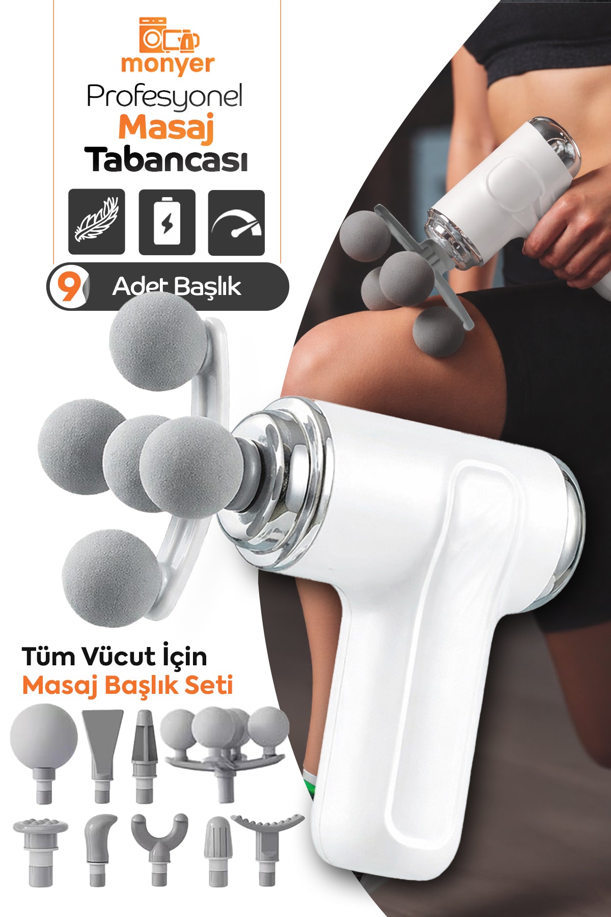 Masaj Tabancası 9 Başlık 6 Mod WM60 – Boyun Sırt Bel İçin Profesyonel Masaj Aleti